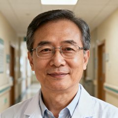 一位戴眼镜的中年男医生正面照，穿着白大褂，背景是医院走廊，表情温和而专业。